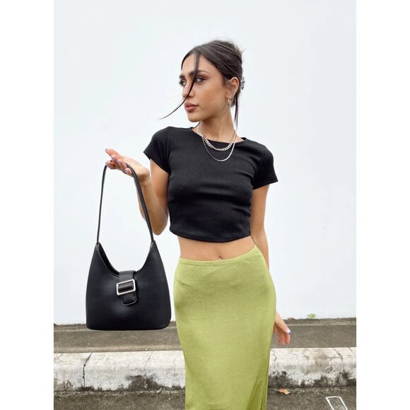 Princess Polly Black Ribbed Cropped Flirty Baby Tee T-Shirt Crop Top Y2K Inspo - Picture 8 of 15